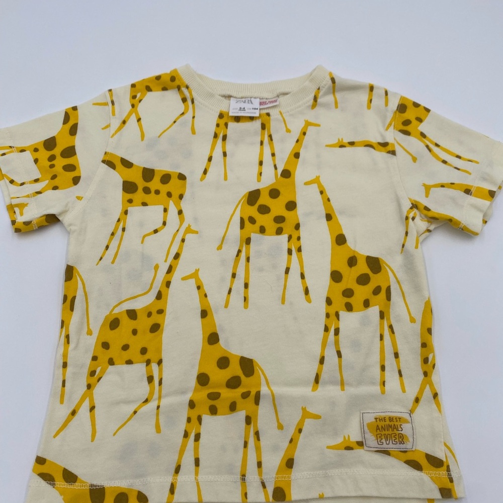 Zara Kids Animal Giraffe Print Shirt - Light Yellow